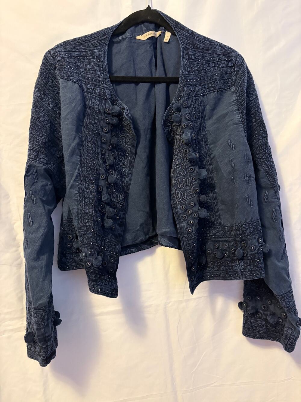 Soft Surroundings Pom Pom Embroidered Cropped Denim Jacket Women's Plus size 3X